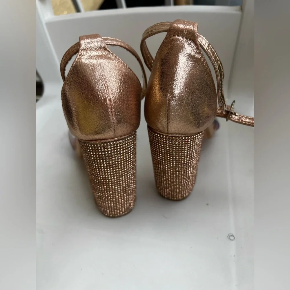 Bella Luna STAN Nude Champagne Bright Rhinestone Chunky Platform Mary Jane Heels